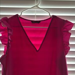 New York & Company Pink Flutter Sleeve Blouse